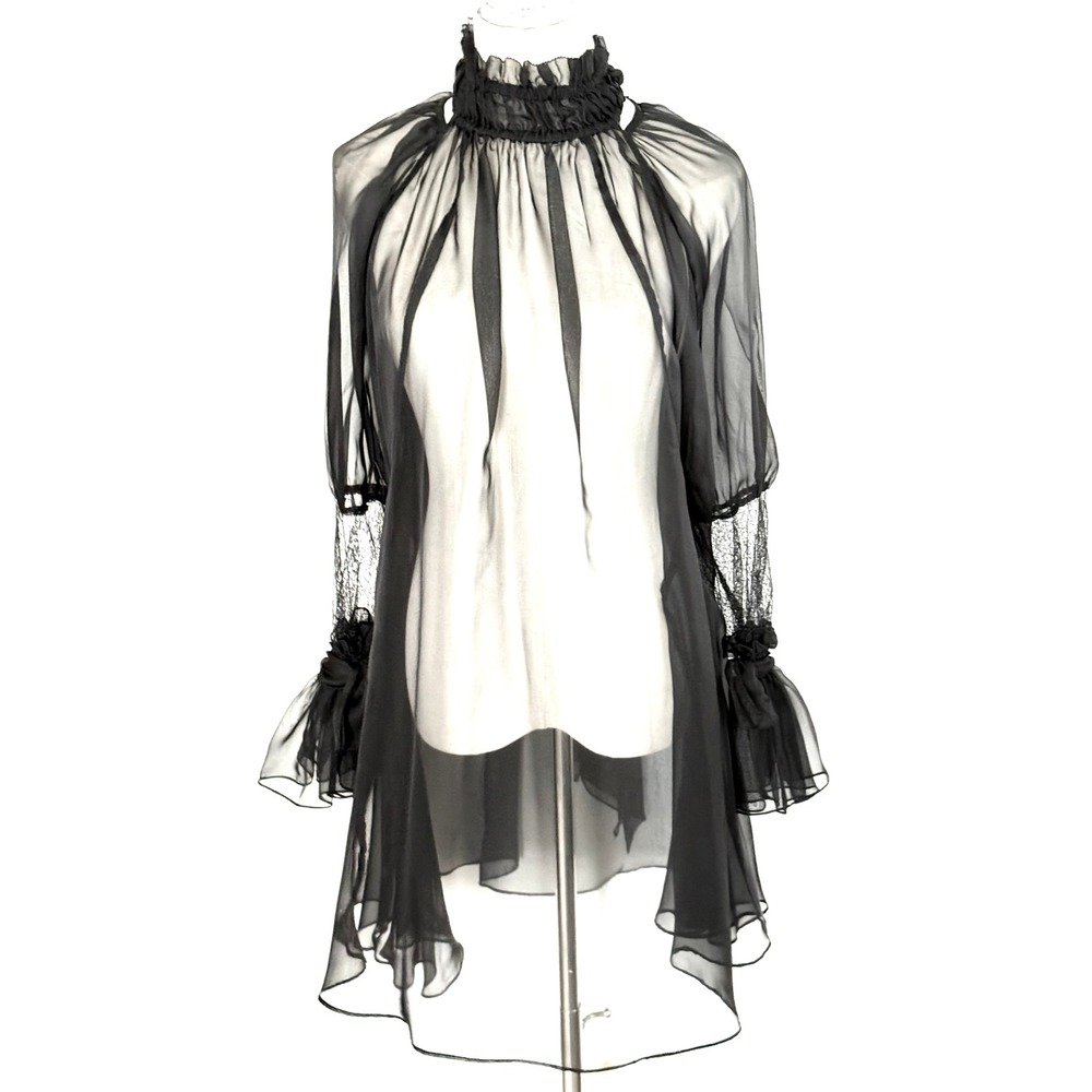 NWOT Gracia Whimsigoth Sheer Black High Neck Lace Tunic Dress Size S Avant Garde